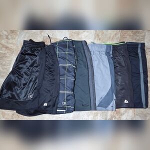 Men's Assorted Brand Athletic Shorts - Black & Gray  All Size Medium. (7 Pair)